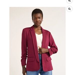 Relaxed Scuba Knit Stretch Blazer with Scrunch Sleeves